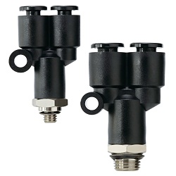 Male Branch Y Push to Connect Fittings, Anti-static, Flame Retardant, Resin & Nickel Plated Brass - KAU Series